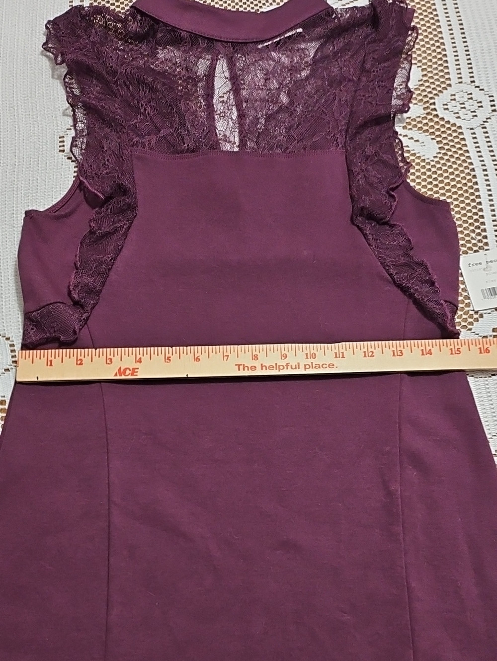 Free People NWT Plum Lace Mini Dress Ruffle Romantic Boho - Picture 6 of 9